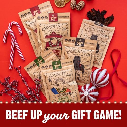 Righteous Felon Biltong Beef Jerky Variety Pack | South African Biltong Snack Packs for Adults | High Protein, Keto-Friendly, Low Sugar | Made with Premium Meats | Beef Jerky Gifts for Men | 6 Pack