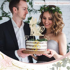 4PCS Wedding Cake Toppers Luxury Gold Bride and Groom Cake Topper Mr and Mrs with Crystal Rhinestones Heart Shape Reusable Metal Marriage Cake Decoration for Wedding,Engagement,Anniversary