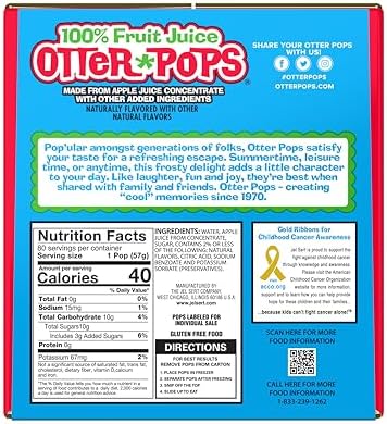 Otter Pops Freezer Bars, 100% Fruit Juice Ice Pops, Original Flavors (80ct – 2oz bars)
