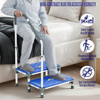 Extra Long Step Stool with Handle for Elderly(22 Inch), Heavy Duty 2 Stepping Stool with Adjustable Handrails for High Beds, Non-Skid Platform Foot Stool for Adults, Seniors, Handicapped (Blue)