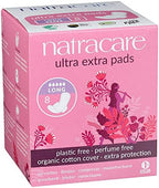 Natracare Ultra Extra Pads with Wings, Long, Individually Wrapped, Made with Certified Organic Cotton, Ecologically Certified Cellulose Pulp and Plant Starch (1 Pack, 8 Pads Total)