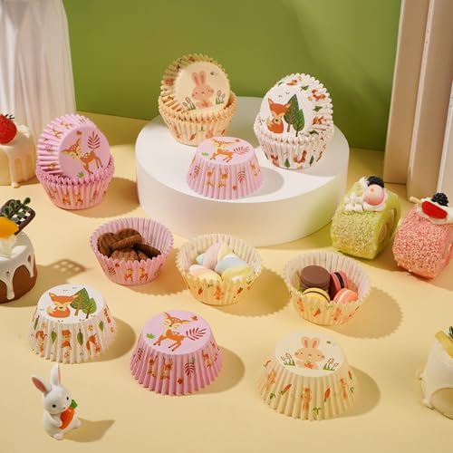 Woodland Animals Cupcake Liners, 300PCS Rabbit Fox Deer Jungle Safari Animal Muffin Liners Paper Baking Cup Cupcake Wrapper for Woodland Baby Shower Birthday Gender Reveal Party Cake Decor