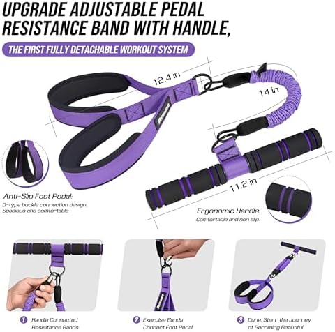 Upgrade Pedal Resistance Band with Handle, Adjustable Tube Foot Pedal Device Puller Exercise Bands, for Abs Arm Leg Waist Workout, Core Pilates, Sit Up Fitness Equipment for Full Body Training