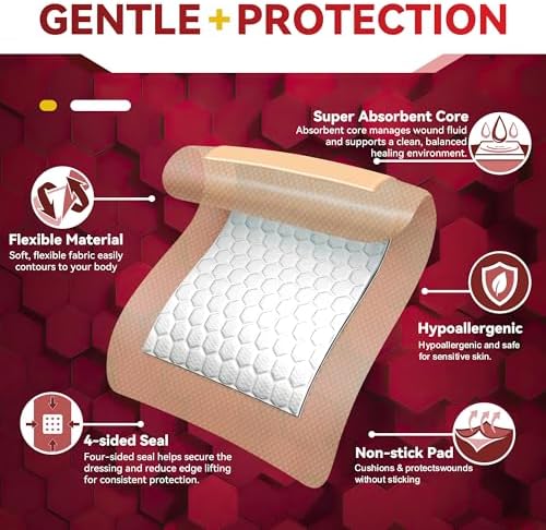 FRESINIDER Silicone Foam Dressing with Adhesive Border – Wound Dressing Bandage – Silicone Foam Pad – Pack of 10 – 4 x 4 Inches Large Waterproof Bandages – Self Adhesive Wound Care and Dressings