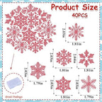 40PCS Edible Snowflake Cupcake Toppers Wafer Paper Snowflake Cupcake Toppers Edible Winter Snows Picks for Frozen Theme Party Decoration Supplies (Glitter Red)