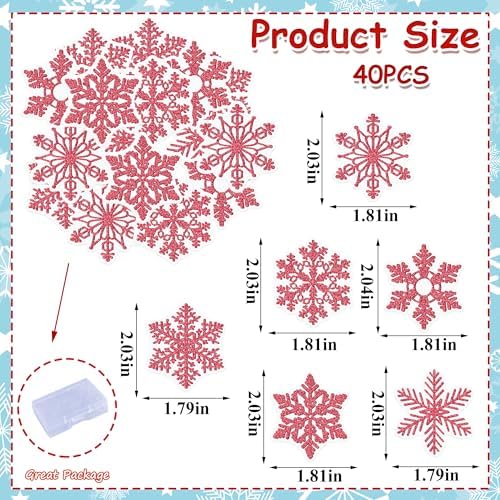 40PCS Edible Snowflake Cupcake Toppers Wafer Paper Snowflake Cupcake Toppers Edible Winter Snows Picks for Frozen Theme Party Decoration Supplies (Glitter Red)