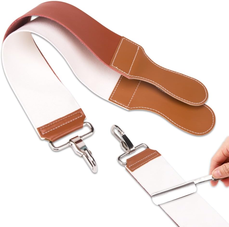 ZORZA 1Pcs Dual-Sided Leather Sharpening Straps Professional Barber Leather Strap Straight Razor Strop with Cowhide & Canvas for Enhanced Razor Sharpening & Smoothing Experience(Brow)(Cowhide+Canvas)