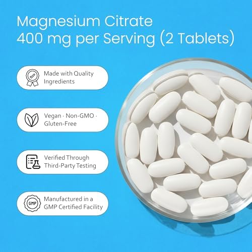 NaturaLife Labs Magnesium Citrate 400 mg per Serving – 120 Tablets, Vegan, Non-GMO