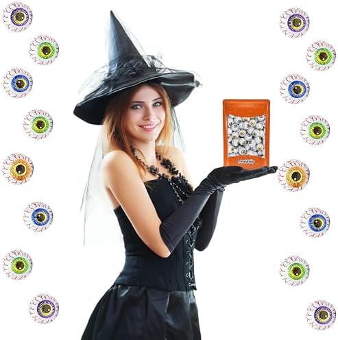Halloween Peanut Butter Spooky Eye Balls, Trick-Or-Treat Party Bag Fillers, Individually Wrapped in Multi-color Eye Design Foils, Kosher Certified (Half-Pound)