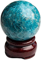 Natural Blue Apatite Crystal Sphere Healing Gemstone Ball Sculpture Figurine with Wooden Stand for Divination Home Decoration 40mm