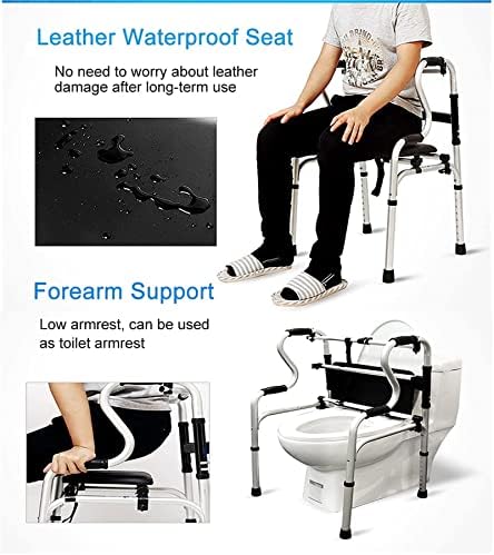 Fold Up Walking Aid with Leather Seat Lightweight Elderly Adult Disabled Women Rollings Adjustable Height Inside/Outside Step Assist Double The Comfort