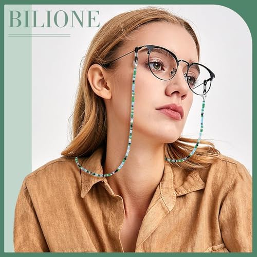 BILIONE 4Pcs Beaded Eyeglass Chains for Women & Girls, Sunglass Holder Strap Around Neck, Acrylic Glasses Hanger Keeper