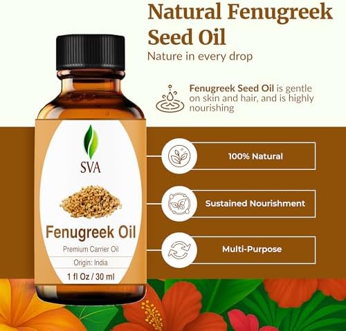 SVA Fenugreek Seed Oil - 1 Fl Oz – 100% Natural Cold Pressed Fenugreek Oil - for Face, Skin Care, Hair Care, Scalp Massage & Body Massage – Carrier Oil with Dropper