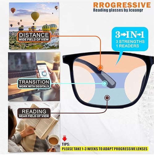 Multifocus Reading Glasses Men,No Line Bifocal Progressive Multifocal Readers,Blue Light Computer Frame Eyeglass