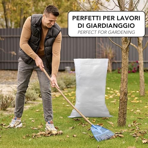5 x Garden Sacks and Debris in Extra Strong Polypropylene - 105 x 55 cm - Multipurpose Bag for Packaging, Vegetables, Sand, Rubble, DIY - Storage Box - White
