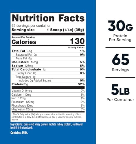 Nutricost Grass-Fed Whey Protein Isolate (Unflavored) 5LBS - rBGH Free, Non-GMO & Gluten Free