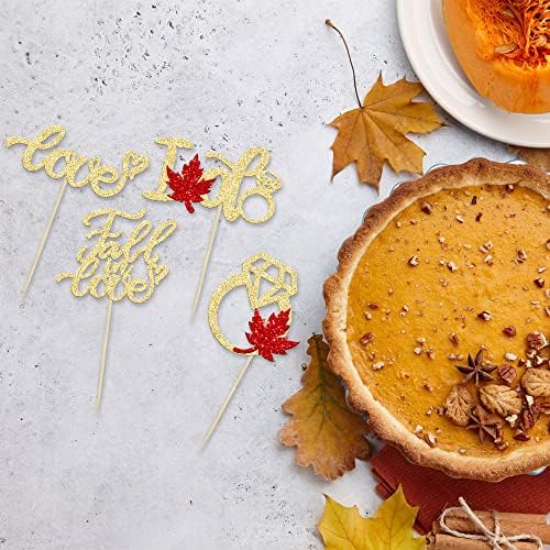 24Pcs Fall in Love Cupcake Toppers Glitter Maple Leaves Love I Do Cupcake Picks Fall Theme Wedding Cake Decorations for Bridal Shower Engagement Thanksgiving Birthday Party Supplies