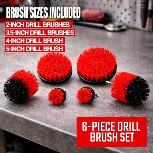 6-Piece Drill Brush Cleaning Set – Power Scrubber Attachments with 2”, 3.5”, 4” & 5” Brushes, Durable PP & PET Bristles for Bathroom, Tile, Grout, Kitchen, Tub & Floor Cleaning