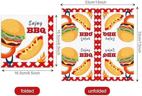 40PCS BBQ Party Paper Napkins Burgers Utensils Napkin Barbecue Picnic Disposable Luncheon Dinner Paper Napkin for Barbecue Baby Shower Summer Holiday Party Supplies, 6.5x6.5In