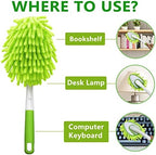 Microfiber Duster for Cleaning, Hand Washable Dusters with 4 pcs Replaceable Microfiber Head,Wet and Dry Use, Detachable Cleaning Supplies for Office, Car, Window, Furniture, Wall