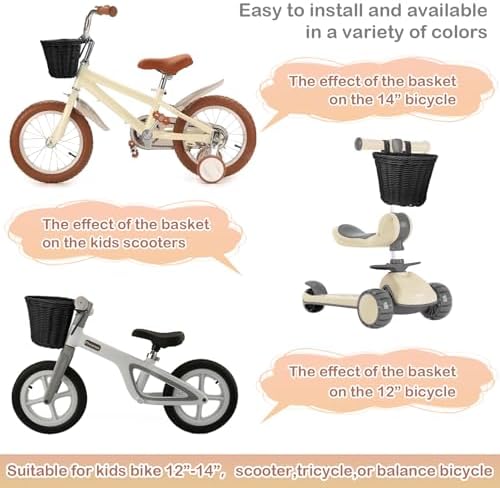 Kids Bike Basket Front,Hand-Woven Multi-Color Boys Girls Front Bicycle Basket