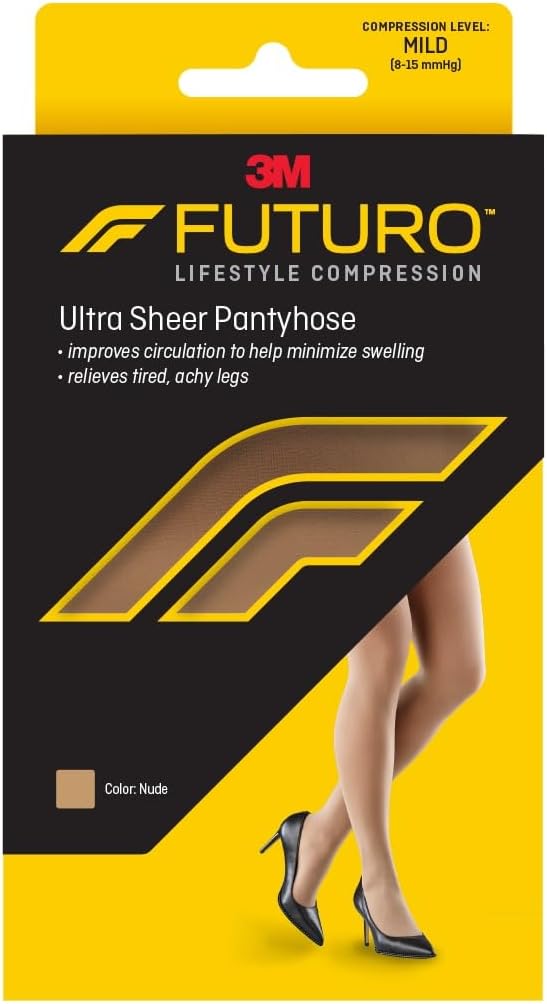 FUTURO Ultra Sheer Pantyhose for Women, Medium Size, Mild Compression (8-15 mm/Hg), Improves Circulation to Minimize Swelling, Relieves Tired & Achy Legs, Reinforced Toe & Heel (71017FCNEN)
