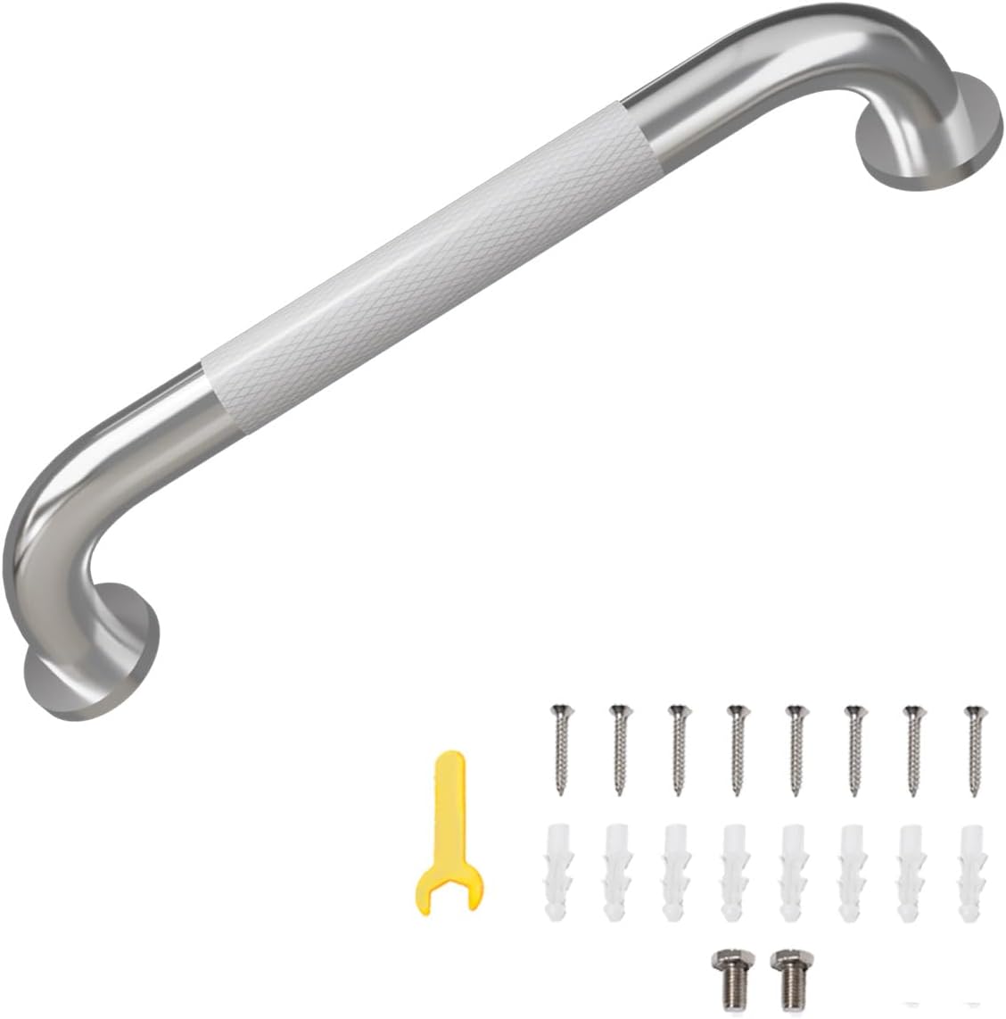 12 Inch Stainless Steel Shower & Bathtub Grab Bar, Anti-Slip Safety Handle with Knurled Grip, Heavy-Duty Wall-Mounted Bathroom Handrail for Elderly, Disabled, Pregnant, Brushed Nickel