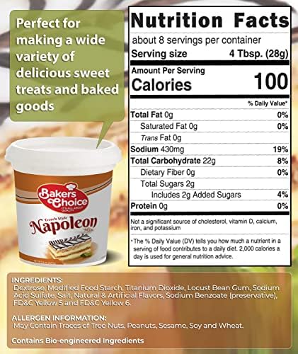 French Vanilla Pudding Mix - French Napoleon Custard Powder - Make Custard Creams For French Napoleon Cake, Custard Cups, Mousse Cake, and Desserts - Dairy Free, Kosher - 8 oz. - By Baker’s Choice