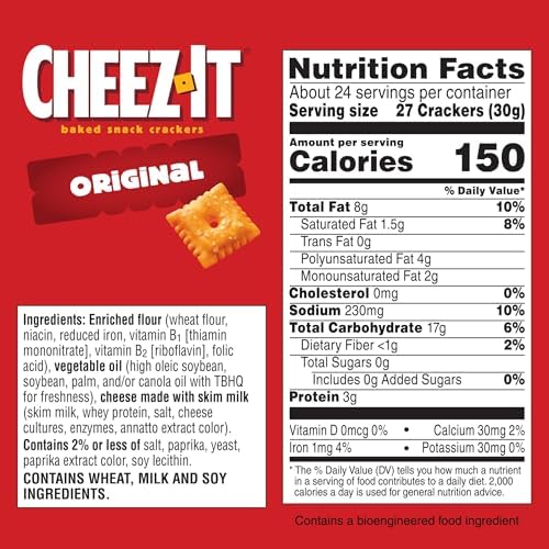Cheez-It Cheese Crackers, Baked Snack Crackers, Lunch Snacks, Party Size, Original, 25oz Box (1 Box)