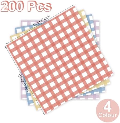 Honeydak 200 Pcs Checkered Wax Paper Sheets 7 x 7 Inch Variety Pack Checkered Deli Paper Sheets Food Basket Liners for Sandwich Burger Greaseproof Food Wrapping, Outdoor Picnic Disposable Serving