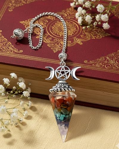 RENEMEGO Rainbow Stone Pendulum Crystal - Witchcraft Supplies, Pendulos De Energia, Wiccan Supplies and Tools, Healing Crystal Pendulum for Chakra Meditation Divination Reiki Energy Balancing Gift
