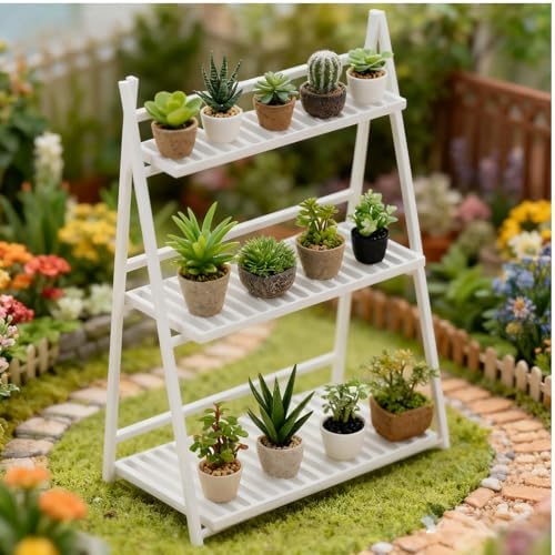 Miniature Flower Pot Stand Model Toy Dollhouse Furniture Display Rack for Mini Plants Creative Home Decor and Classroom Rewards