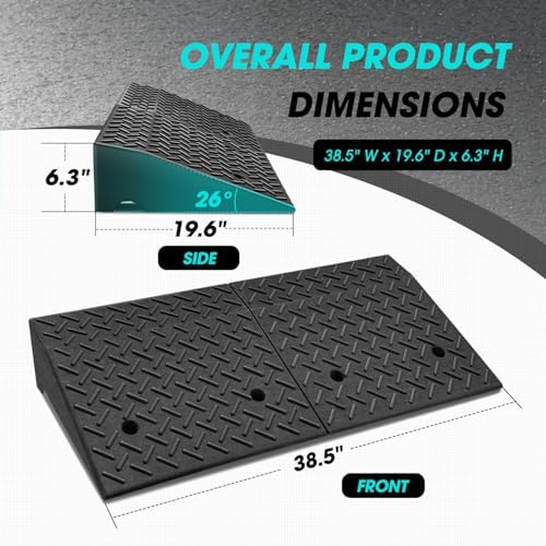 DNA Motoring 2pcs 6.3" Rise Rubber Curb Ramp Heavy Duty Loading Driveway Ramp Threshold Ramp 38.5 in L x 19.6 in W x 6.3 in H for Loading Dock, Warehouse, Motorcycles, Cars, TOOLS-00652X2