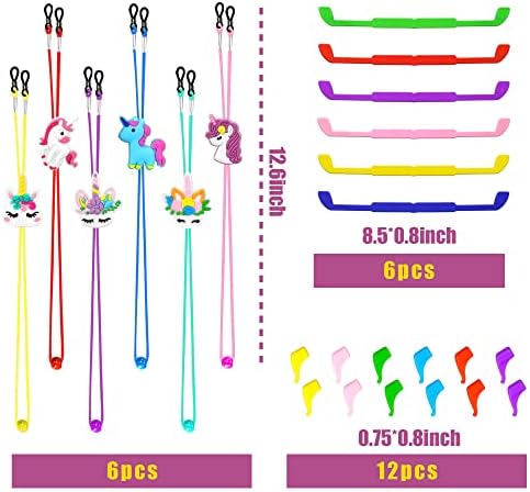 SKYCOOOOL 24 PCS Kids Glasses Strap Rainbow Unicorn Adjuster Anti-slip Silicone Eyeglass Straps Glasses Retainer Cute Decorations For Girls