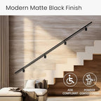 Modern Aluminum Handrail Complete DIY Kit – Matte Black with Adjustable Wall Mount Brackets Included (6' Length)