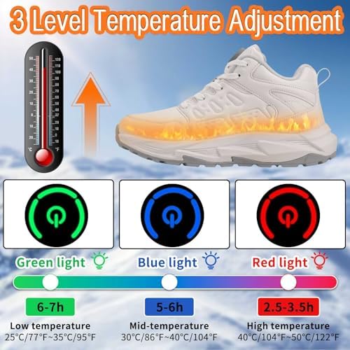 Heated Sneakers for Men Women,4000mAh Battery Rechargeable Foot Warmer Shoes with 3 Heating Levels,Heating Hiking Shoes for Unisex Outdoor Feet Warm Anti-Slip Snow Trail Shoes