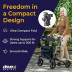Drive Medical Compact Folding Rollator - Lightweight Foldable Walker for Seniors, 4-Wheeled Walker with Seat & Brakes, Space-Saving & Portable Travel Rollator with 8-Inch Wheels - Just 15.4 Pounds