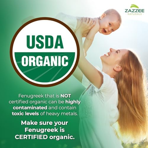 Zazzee USDA Organic Fenugreek 30:1 Extract, 120 Vegan Capsules, 4 Month Supply, Breastfeeding & Lactation Support for Nursing Mothers, Organic Herbal Supplement, All-Natural, Non-GMO, Made in the USA