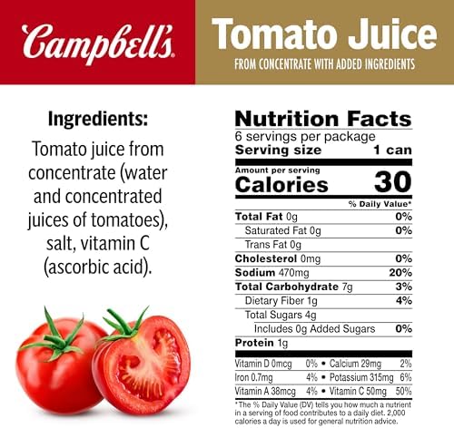 Campbell's 100% Tomato Juice, 5.5 fl oz Can (6 Pack)
