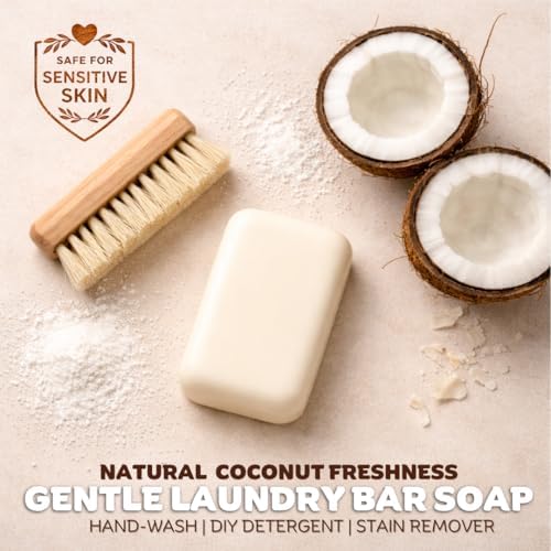 Kelebs Natural Laundry Soap Bar for Sensitive Skin with Organic Coconut - Delicate Laundry Stain Remover for Clothes, Underwear, Collar - Gentle Baby Laundry Soap | 7 Bars