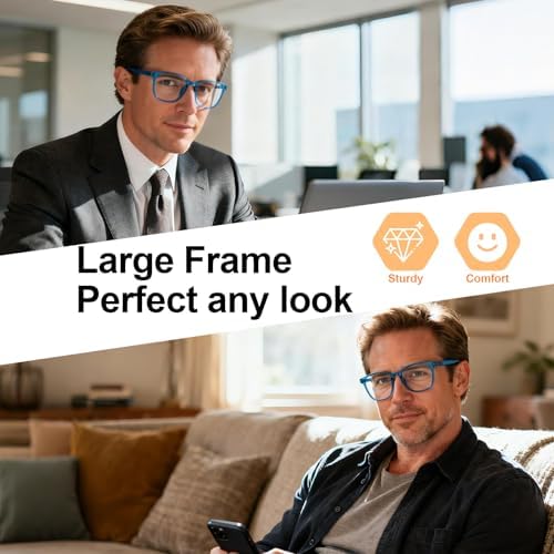 OCCI CHIARI XL Reading Glasses Men Large head Comfortable Readers 1.0 1.25 1.5 1.75 2.0 2.25 2.5 2.75 3.0 3.5 4.0 5.0 6.0(2.0x Blue)