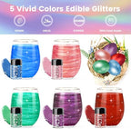 5 Colors Edible Glitter Set, Food Grade Edible Glitter for Drinks, Flavorless Luster Dust Shimmer Powder for Baking, Cakes, Cocktails, Beverages, Strawberries, Cookies, Candies, Fondant (5g/Bottle)