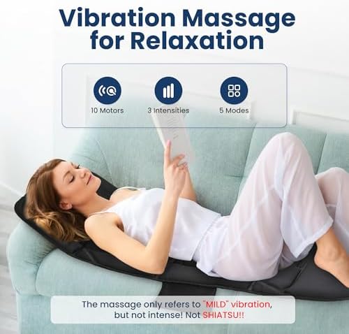 COMFIER Full Body Massage Mat Pad, Heating Vibrating Massage Chair Pad with 10 Vibration Motors, 5 Massage Modes and Auto Shut Off, Gift for Men Women