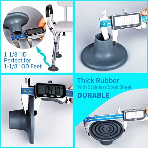 4 PCS Replacement Feet Caps for Bedside Commode Seat, 1-1/8" I.D Rubber Feet Pads Universal Fit Shower Chair, Bath Bench Legs, Toilet Seat Leg Tips Large Suction Cup Feet for Commode Chair