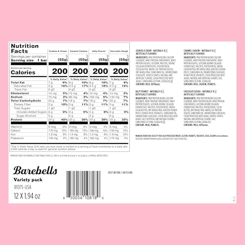 Barebells Protein Bars Variety Pack - 24 Bars (2 Packs of 12), 20g High Protein Treats - Chocolate Nutrition Bars with No Added Sugar - On-The-Go Breakfast or Post-Workout Snack