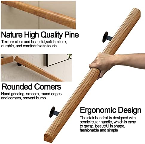1.3FT Wooden Stair Handrails, Hand Railings for Stairs Indoor Outdoor, Sturdy Safety Wall Mount Support, Non-Slip Staircase Handrail for Home Garden Corridor, Lofts Decking, Kindergarten Guardrail