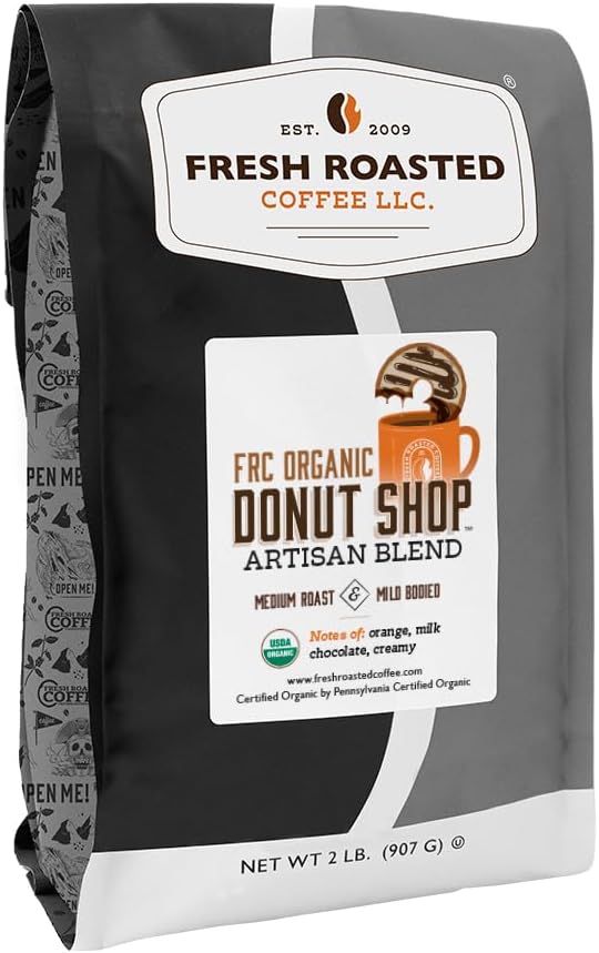 Fresh Roasted Coffee, Organic Donut Shop Whole Bean Coffee, Medium Roast, USDA Organic, Kosher, 2 lb (32 oz)