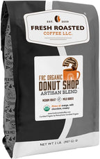 Fresh Roasted Coffee, Organic Donut Shop Whole Bean Coffee, Medium Roast, USDA Organic, Kosher, 2 lb (32 oz)