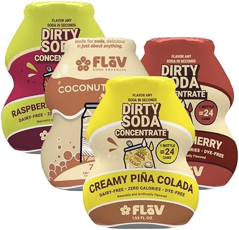 Flāv Dirty Soda Syrup | Tropical Variety Flavor Pack of Soda Enhancers | 1.5 Fl Oz | 4 Count