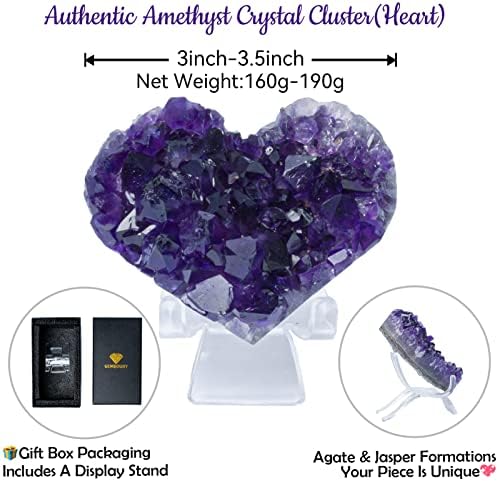Purple Amethyst Crystal Heart Stones 3-3.5inch(9cm), Druzy Geode Natural Crystals AA Color, Spiritual Healing Purple Crystals Stones Energy Stone Decoration from Uruguay.